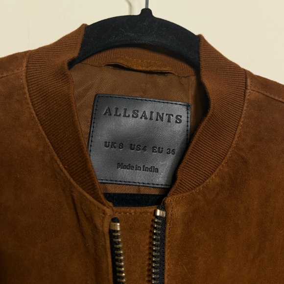 All saints Orten Suede Bomber Jacket in Cognac Brown - Picture 7 of 10